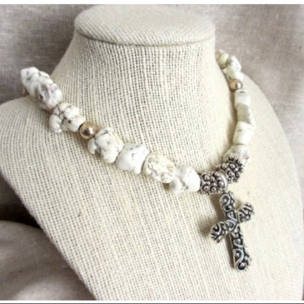 Simply Sacred Hand Beaded White Turquoise Necklace